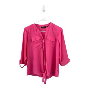Investments Petites Hot Pink Button Down Tie Blouse Size Petite Small